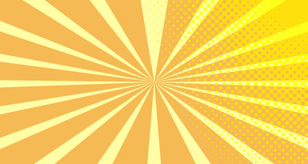 Fototapeta premium Vintage colorful comic book background. Orange blank bubbles of different shapes. Rays, radial, halftone, dotted effects. For sale banner empty Place for text 1960s. Copy space vector eps10.