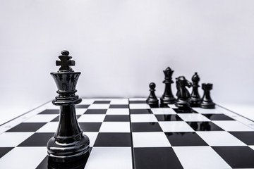 The chess board shows leadership, followers and business success strategies