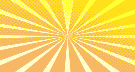 Vintage colorful comic book background. Orange blank bubbles of different shapes. Rays, radial, halftone, dotted effects. For sale banner empty Place for text 1960s. Copy space vector eps10.