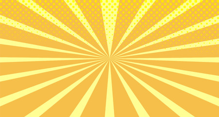 Vintage colorful comic book background. Orange blank bubbles of different shapes. Rays, radial, halftone, dotted effects. For sale banner empty Place for text 1960s. Copy space vector eps10.