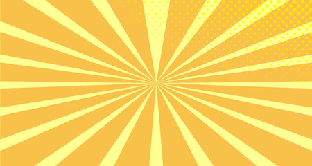 Vintage colorful comic book background. Orange blank bubbles of different shapes. Rays, radial, halftone, dotted effects. For sale banner empty Place for text 1960s. Copy space vector eps10.