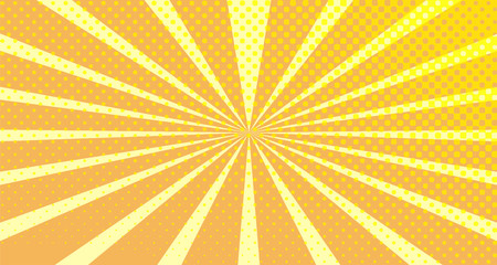 Vintage colorful comic book background. Orange blank bubbles of different shapes. Rays, radial, halftone, dotted effects. For sale banner empty Place for text 1960s. Copy space vector eps10.