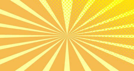 Fototapeta premium Vintage colorful comic book background. Orange blank bubbles of different shapes. Rays, radial, halftone, dotted effects. For sale banner empty Place for text 1960s. Copy space vector eps10.