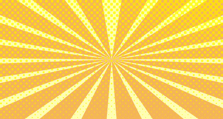 Vintage colorful comic book background. Orange blank bubbles of different shapes. Rays, radial, halftone, dotted effects. For sale banner empty Place for text 1960s. Copy space vector eps10.