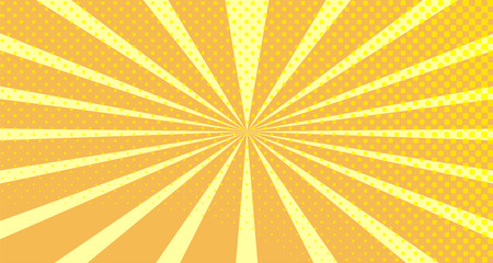 Fototapeta premium Vintage colorful comic book background. Orange blank bubbles of different shapes. Rays, radial, halftone, dotted effects. For sale banner empty Place for text 1960s. Copy space vector eps10.