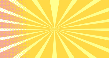 Vintage colorful comic book background. Orange blank bubbles of different shapes. Rays, radial, halftone, dotted effects. For sale banner empty Place for text 1960s. Copy space vector eps10.