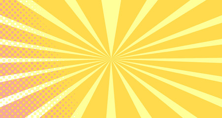 Vintage colorful comic book background. Orange blank bubbles of different shapes. Rays, radial, halftone, dotted effects. For sale banner empty Place for text 1960s. Copy space vector eps10.