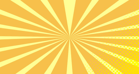 Vintage colorful comic book background. Orange blank bubbles of different shapes. Rays, radial, halftone, dotted effects. For sale banner empty Place for text 1960s. Copy space vector eps10.