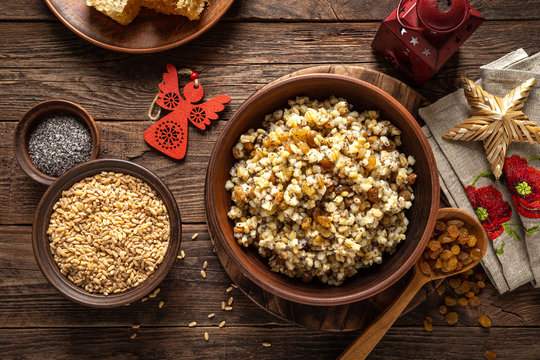 Kutia. Traditional ukrainian Christmas ceremonial grain dish with honey, raisins and poppy seeds