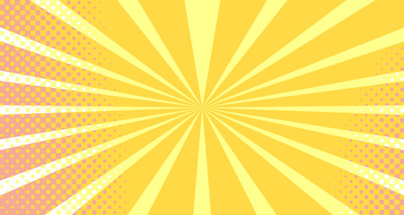 Vintage colorful comic book background. Orange blank bubbles of different shapes. Rays, radial, halftone, dotted effects. For sale banner empty Place for text 1960s. Copy space vector eps10.