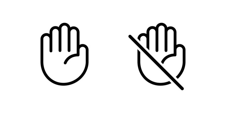 Do not touch hand icon. Isolated lined  logotype design element. User manual standard symbol. Crossed palm pictogram.