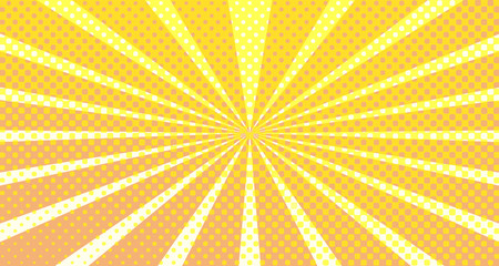 Vintage colorful comic book background. Orange blank bubbles of different shapes. Rays, radial, halftone, dotted effects. For sale banner empty Place for text 1960s. Copy space vector eps10.