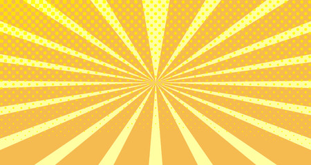 Vintage colorful comic book background. Orange blank bubbles of different shapes. Rays, radial, halftone, dotted effects. For sale banner empty Place for text 1960s. Copy space vector eps10.