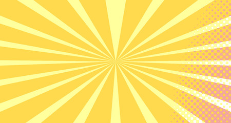 Vintage colorful comic book background. Orange blank bubbles of different shapes. Rays, radial, halftone, dotted effects. For sale banner empty Place for text 1960s. Copy space vector eps10.