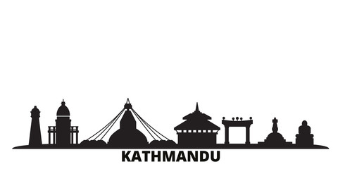 Nepal, Kathmandu city skyline isolated vector illustration. Nepal, Kathmandu travel cityscape with landmarks - obrazy, fototapety, plakaty