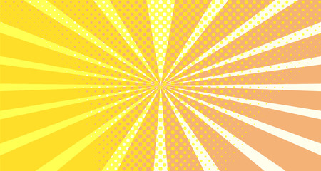 Vintage colorful comic book background. Orange blank bubbles of different shapes. Rays, radial, halftone, dotted effects. For sale banner empty Place for text 1960s. Copy space vector eps10.