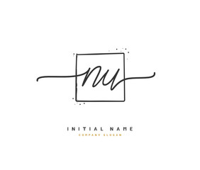 N U NU Beauty vector initial logo, handwriting logo of initial signature, wedding, fashion, jewerly, boutique, floral and botanical with creative template for any company or business.