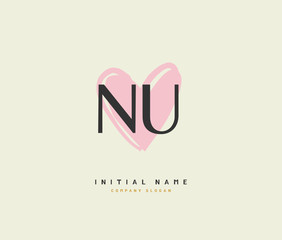 N U NU Beauty vector initial logo, handwriting logo of initial signature, wedding, fashion, jewerly, boutique, floral and botanical with creative template for any company or business.