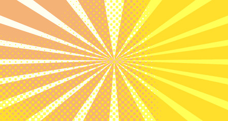 Vintage colorful comic book background. Orange blank bubbles of different shapes. Rays, radial, halftone, dotted effects. For sale banner empty Place for text 1960s. Copy space vector eps10.