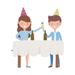 Woman and man with birthday hat vector design