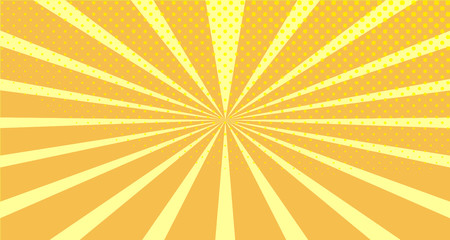 Vintage colorful comic book background. Orange blank bubbles of different shapes. Rays, radial, halftone, dotted effects. For sale banner empty Place for text 1960s. Copy space vector eps10.