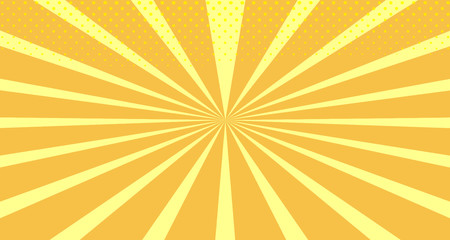 Vintage colorful comic book background. Orange blank bubbles of different shapes. Rays, radial, halftone, dotted effects. For sale banner empty Place for text 1960s. Copy space vector eps10.