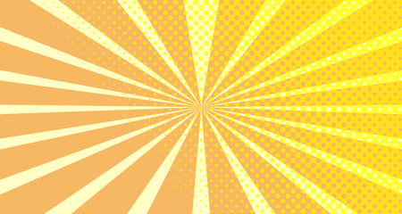 Vintage colorful comic book background. Orange blank bubbles of different shapes. Rays, radial, halftone, dotted effects. For sale banner empty Place for text 1960s. Copy space vector eps10.