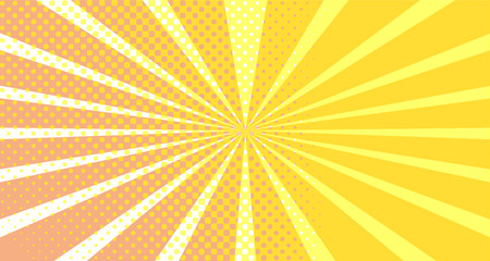 Vintage colorful comic book background. Orange blank bubbles of different shapes. Rays, radial, halftone, dotted effects. For sale banner empty Place for text 1960s. Copy space vector eps10.