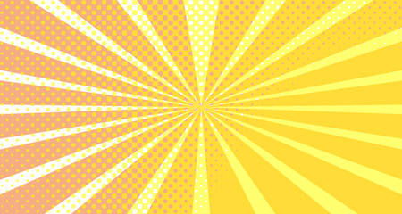 Vintage colorful comic book background. Orange blank bubbles of different shapes. Rays, radial, halftone, dotted effects. For sale banner empty Place for text 1960s. Copy space vector eps10.