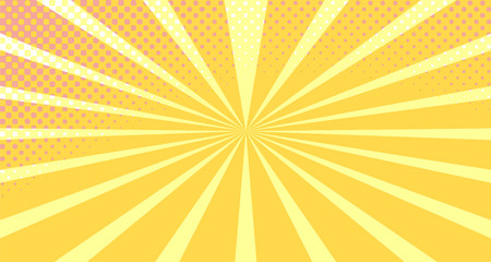 Vintage colorful comic book background. Orange blank bubbles of different shapes. Rays, radial, halftone, dotted effects. For sale banner empty Place for text 1960s. Copy space vector eps10.