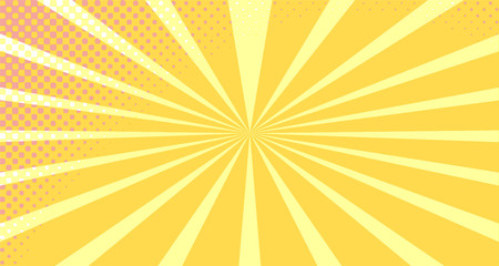 Vintage colorful comic book background. Orange blank bubbles of different shapes. Rays, radial, halftone, dotted effects. For sale banner empty Place for text 1960s. Copy space vector eps10.