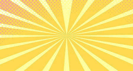 Vintage colorful comic book background. Orange blank bubbles of different shapes. Rays, radial, halftone, dotted effects. For sale banner empty Place for text 1960s. Copy space vector eps10.