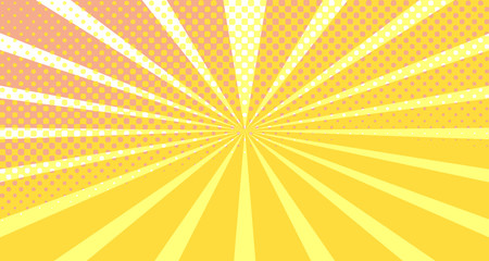 Vintage colorful comic book background. Orange blank bubbles of different shapes. Rays, radial, halftone, dotted effects. For sale banner empty Place for text 1960s. Copy space vector eps10.