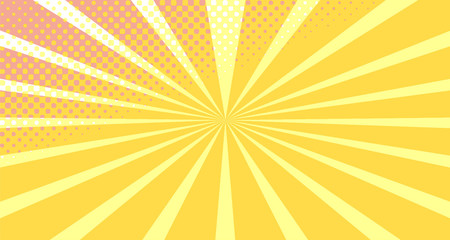 Fototapeta premium Vintage colorful comic book background. Orange blank bubbles of different shapes. Rays, radial, halftone, dotted effects. For sale banner empty Place for text 1960s. Copy space vector eps10.