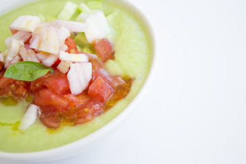 Green cucumber and tomato gazpacho