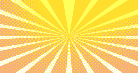 Vintage colorful comic book background. Orange blank bubbles of different shapes. Rays, radial, halftone, dotted effects. For sale banner empty Place for text 1960s. Copy space vector eps10.