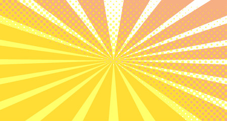 Vintage colorful comic book background. Orange blank bubbles of different shapes. Rays, radial, halftone, dotted effects. For sale banner empty Place for text 1960s. Copy space vector eps10.