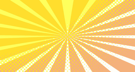 Vintage colorful comic book background. Orange blank bubbles of different shapes. Rays, radial, halftone, dotted effects. For sale banner empty Place for text 1960s. Copy space vector eps10.