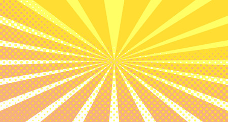 Vintage colorful comic book background. Orange blank bubbles of different shapes. Rays, radial, halftone, dotted effects. For sale banner empty Place for text 1960s. Copy space vector eps10.