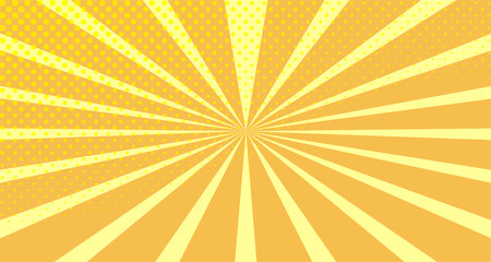 Vintage colorful comic book background. Orange blank bubbles of different shapes. Rays, radial, halftone, dotted effects. For sale banner empty Place for text 1960s. Copy space vector eps10.