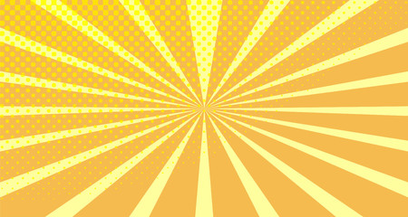 Vintage colorful comic book background. Orange blank bubbles of different shapes. Rays, radial, halftone, dotted effects. For sale banner empty Place for text 1960s. Copy space vector eps10.