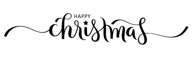 MERRY CHRISTMAS black vector brush calligraphy banner with swashes