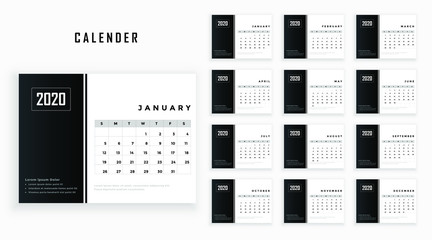 Modern 2020 calendar template. Professional Business 2020 Calendar