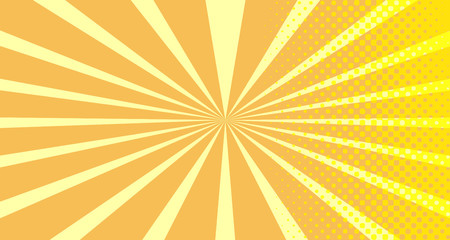 Vintage colorful comic book background. Orange blank bubbles of different shapes. Rays, radial, halftone, dotted effects. For sale banner empty Place for text 1960s. Copy space vector eps10.