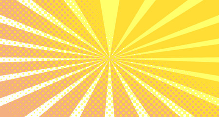 Vintage colorful comic book background. Orange blank bubbles of different shapes. Rays, radial, halftone, dotted effects. For sale banner empty Place for text 1960s. Copy space vector eps10.