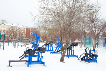   Modern outdoor sports Playground in winter.Horizontally.