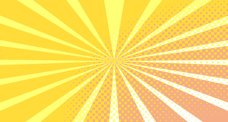 Vintage colorful comic book background. Orange blank bubbles of different shapes. Rays, radial, halftone, dotted effects. For sale banner empty Place for text 1960s. Copy space vector eps10.