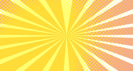 Vintage colorful comic book background. Orange blank bubbles of different shapes. Rays, radial, halftone, dotted effects. For sale banner empty Place for text 1960s. Copy space vector eps10.
