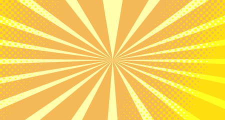 Vintage colorful comic book background. Orange blank bubbles of different shapes. Rays, radial, halftone, dotted effects. For sale banner empty Place for text 1960s. Copy space vector eps10.