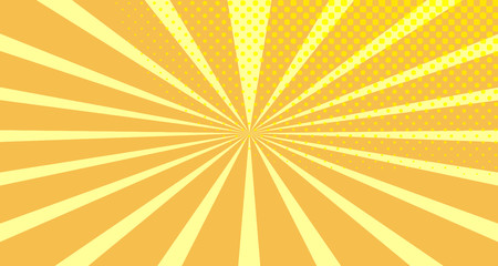 Vintage colorful comic book background. Orange blank bubbles of different shapes. Rays, radial, halftone, dotted effects. For sale banner empty Place for text 1960s. Copy space vector eps10.